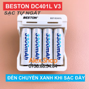 [DC401L] Bộ 4 Pin Sạc BESTON AA/AAA 3300/3000/1200/1300mAh Pin Sạc Hoặc Kèm Sạc 401L Tự Ngắt Có Đèn Chuyển Báo Sạc